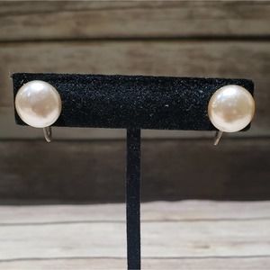 Vintage Pearl Earrings MCM Screwback Button Stud